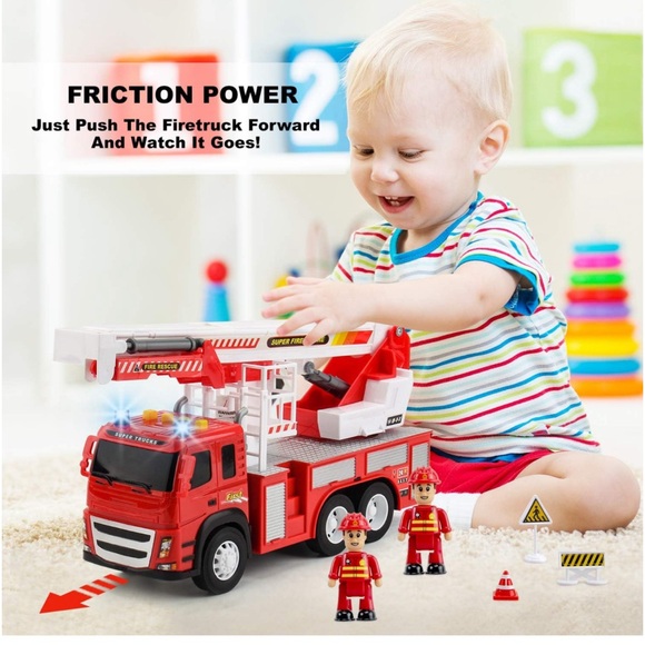 Realistic Friction-PoweredFireπ₯Engineπ, 3 Firemenπ§βπRoadSignsLightsπ¨Soundπ - Picture 5 of 9